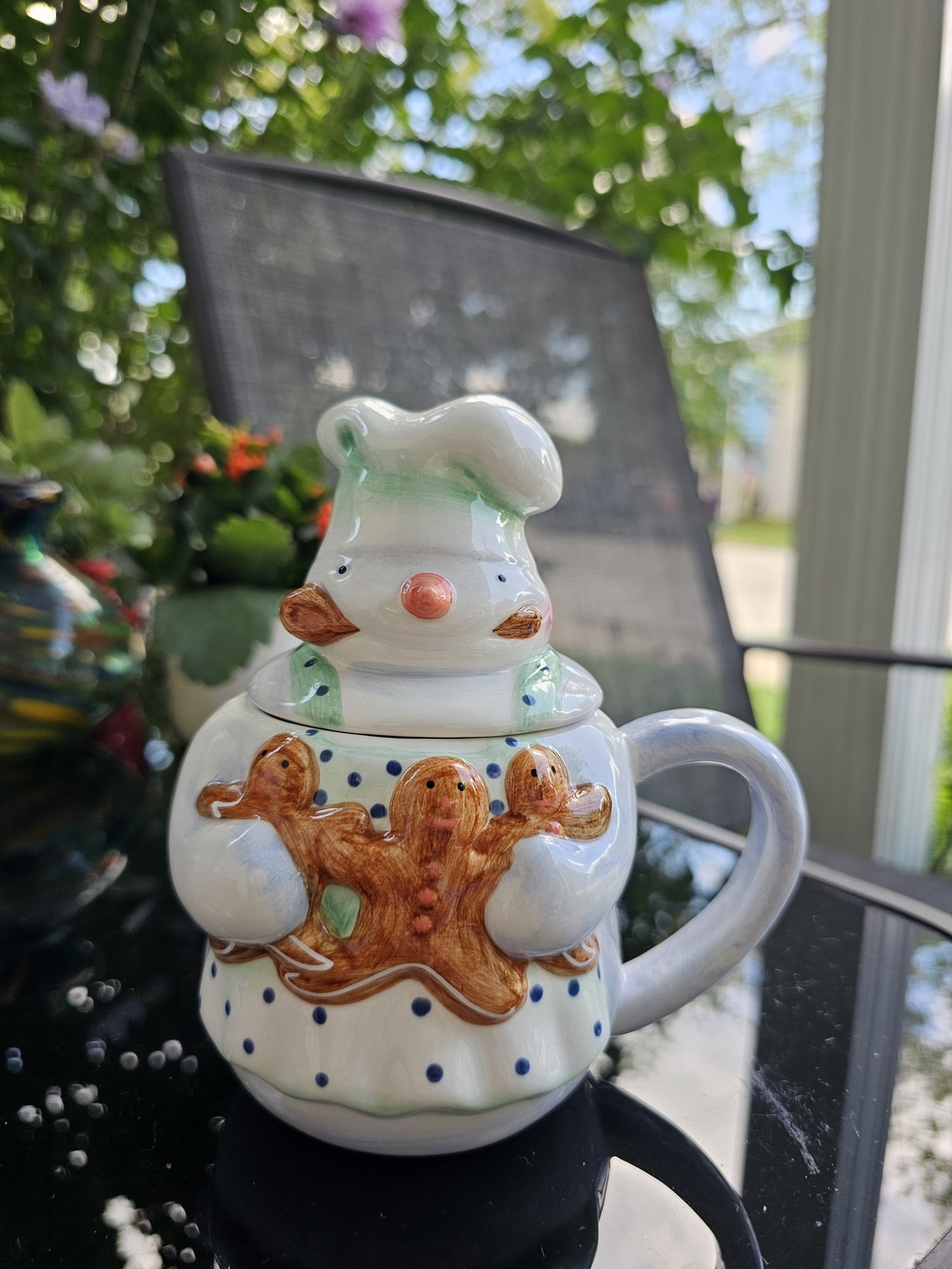 Vintage Boston Warehouse Ceramic Lidded Snowman Chef Mug with Gingerbread Cookie